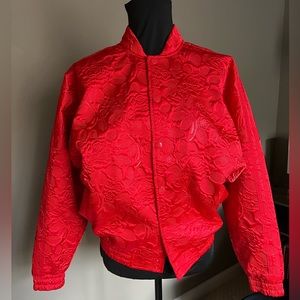 Adidas Red Floral Jacquard Bomber Jacket